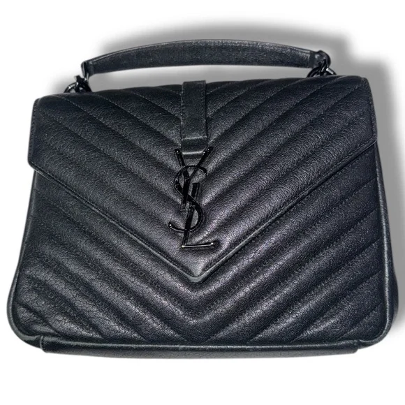 Saint Laurent College Medium Flap YSL Shoulder Bag Quilted black Leather 🔥SALE🔥 - Picture 3 of 15